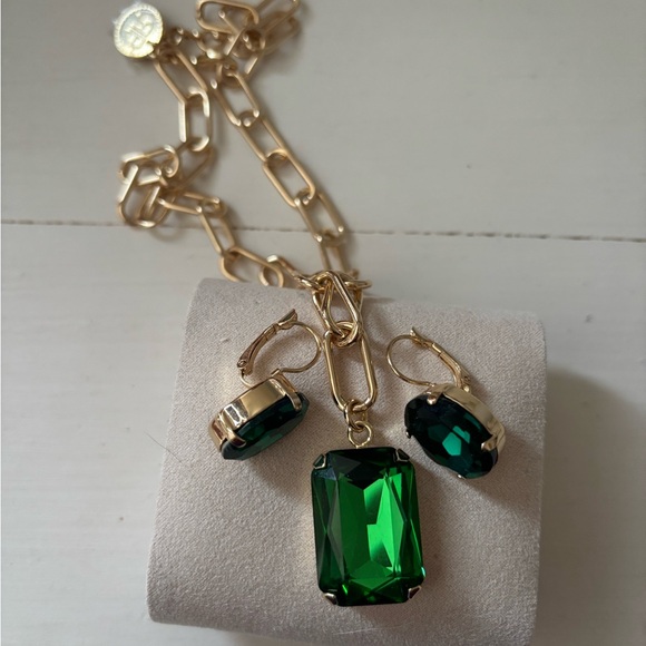 Rebekah Price Sabrina ernite emerald necklace & earrings holidays Swarovski gold - Picture 3 of 10
